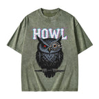 Unisex Howl Owl Printed Washed Tee