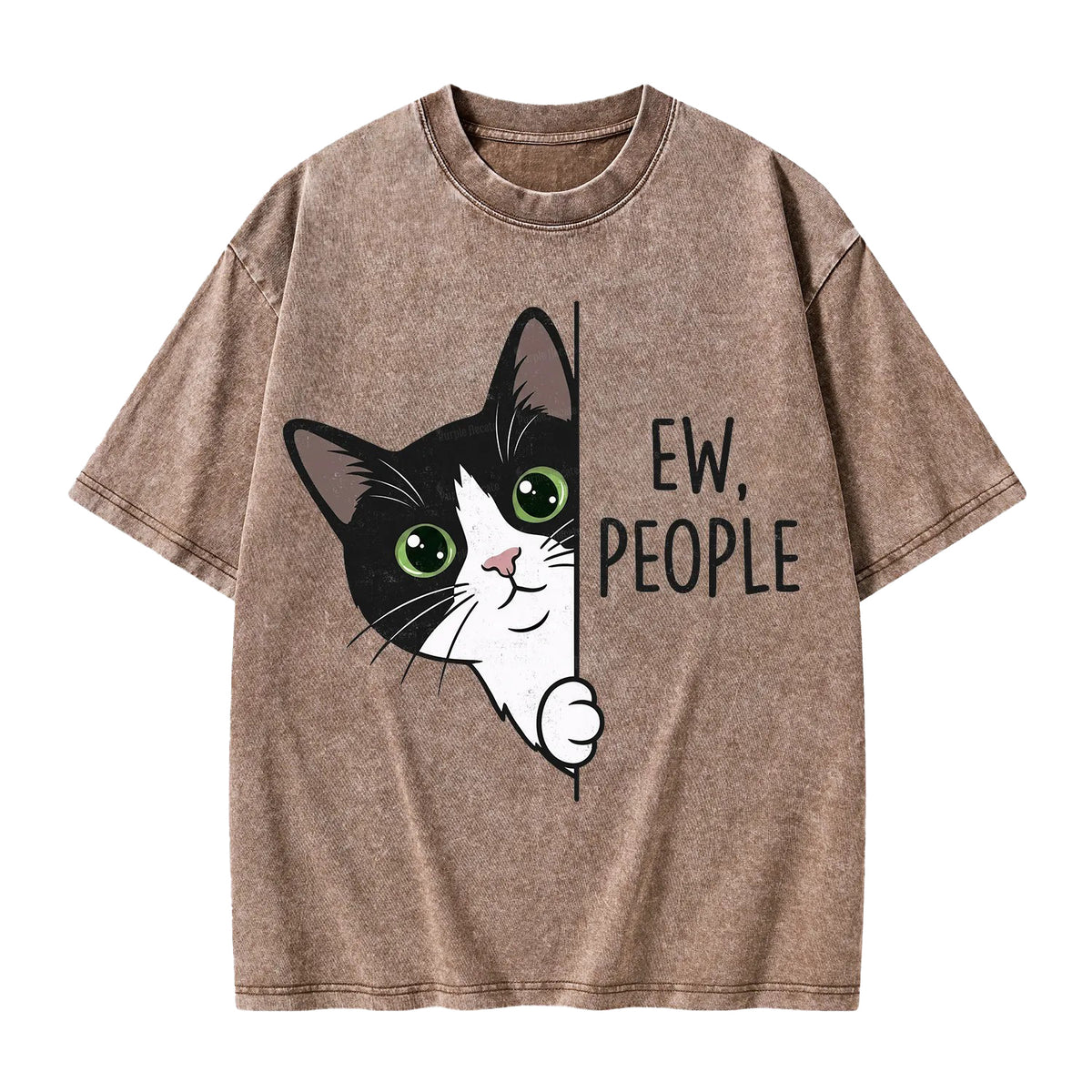 Unisex Funny Cat Ew People Printed Washed Tee