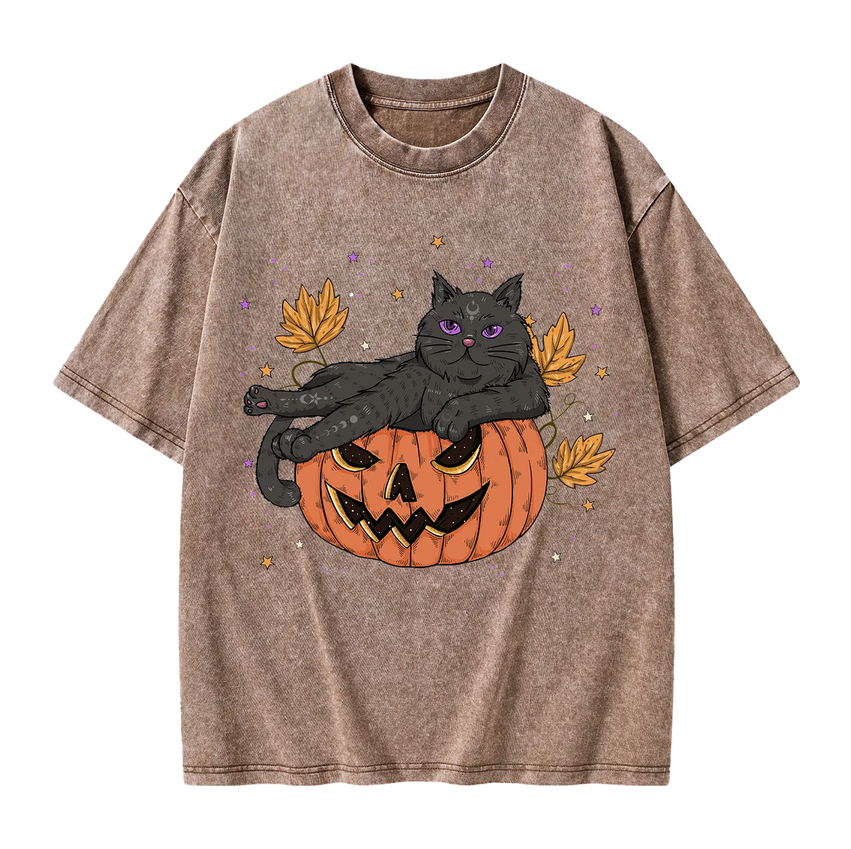 Pumpkin Throne of the Witch Cat Washed T-Shirt