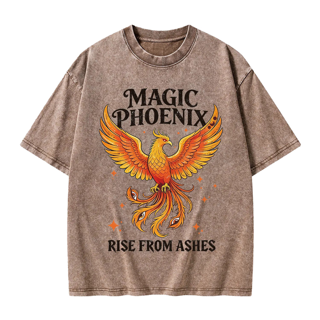 Unisex Magic Phoenix Rise From Ashes Printed Washed Tee