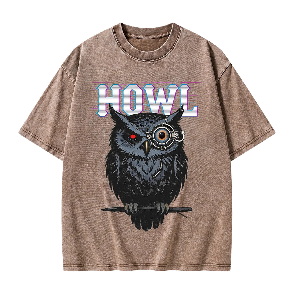 Unisex Howl Owl Printed Washed Tee