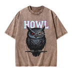 Unisex Howl Owl Printed Washed Tee