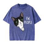 Unisex Funny Cat Ew People Printed Washed Tee