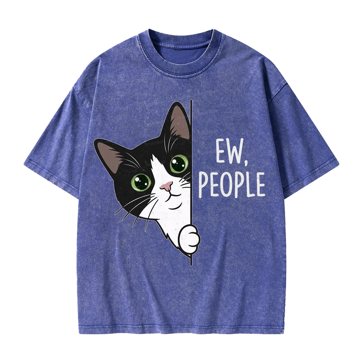 Unisex Funny Cat Ew People Printed Washed Tee