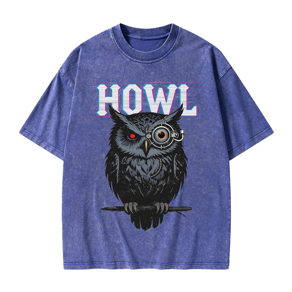 Unisex Howl Owl Printed Washed Tee