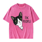 Unisex Funny Cat Ew People Printed Washed Tee
