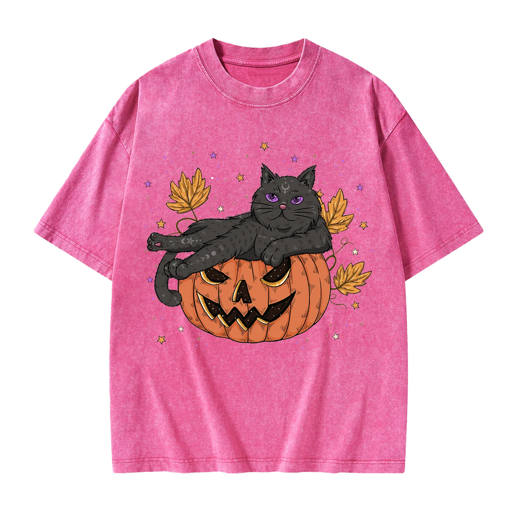 Pumpkin Throne of the Witch Cat Washed T-Shirt