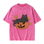 Pumpkin Throne of the Witch Cat Washed T-Shirt