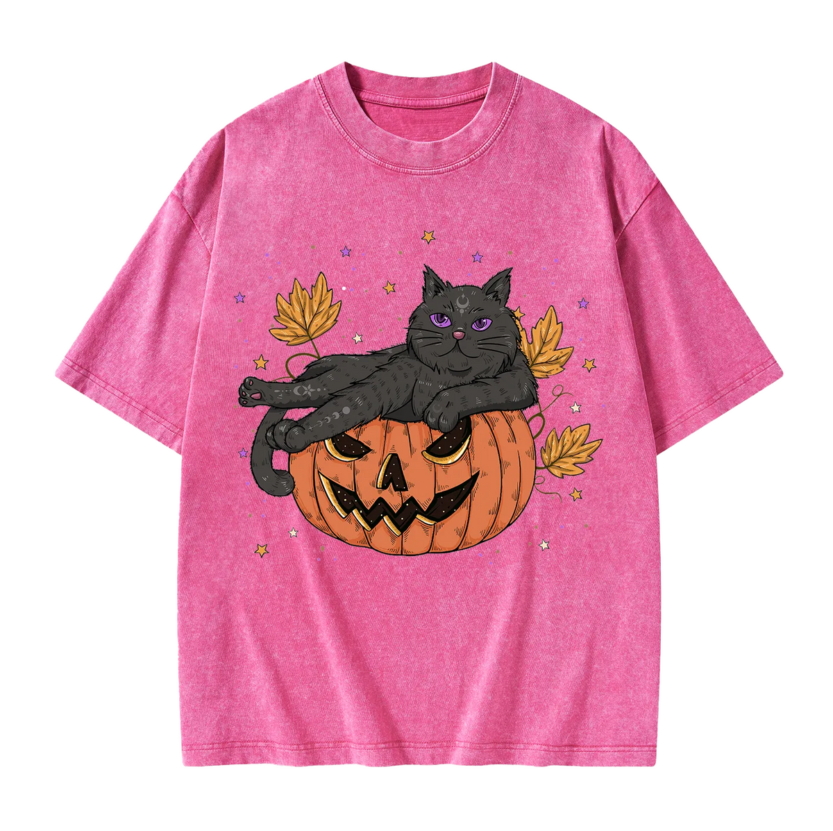 Pumpkin Throne of the Witch Cat Washed T-Shirt