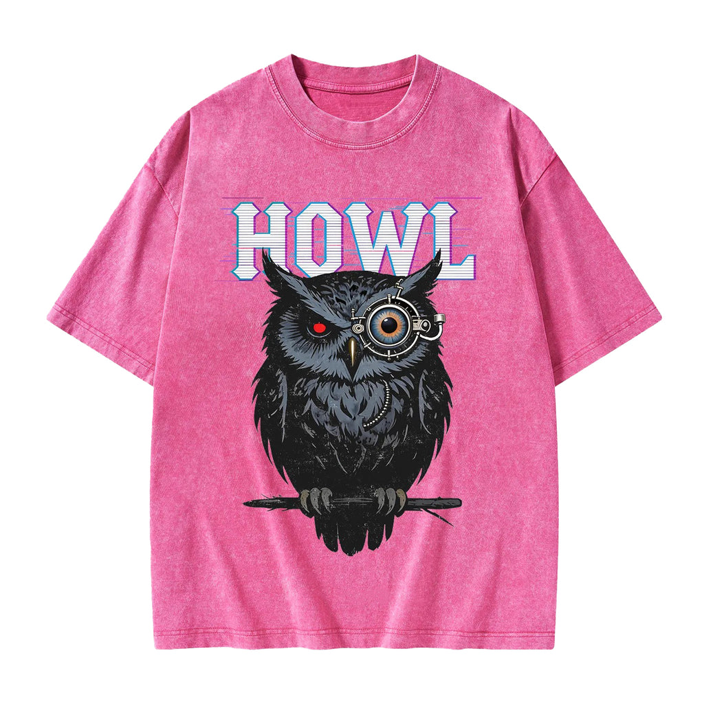 Unisex Howl Owl Printed Washed Tee