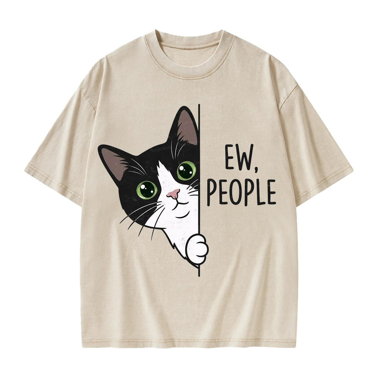 Unisex Funny Cat Ew People Printed Washed Tee