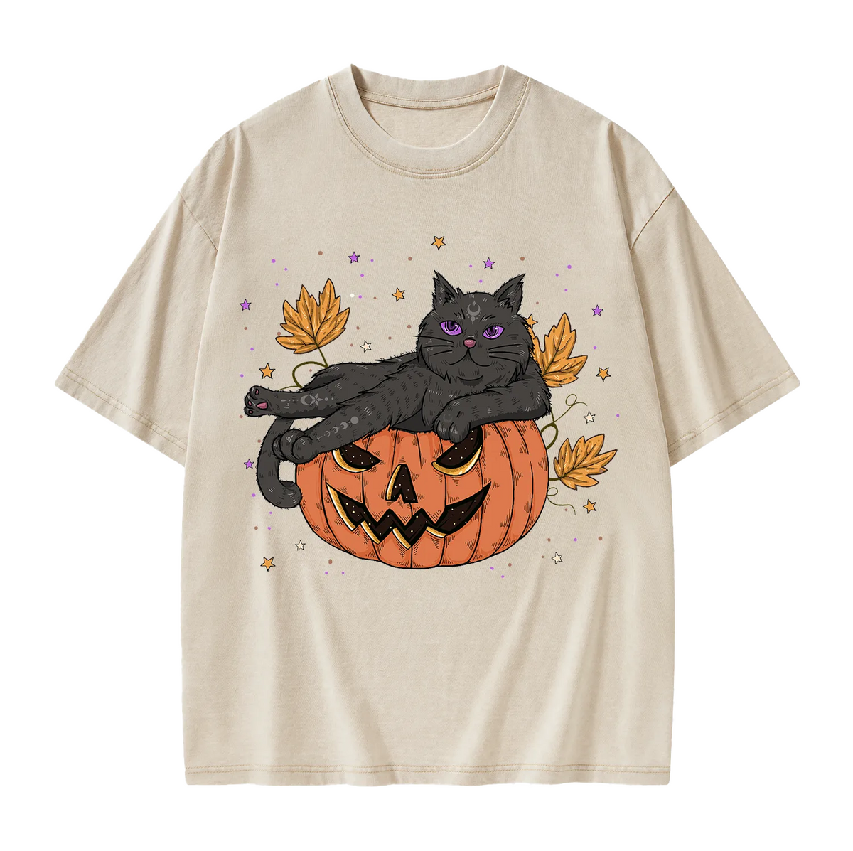 Pumpkin Throne of the Witch Cat Washed T-Shirt
