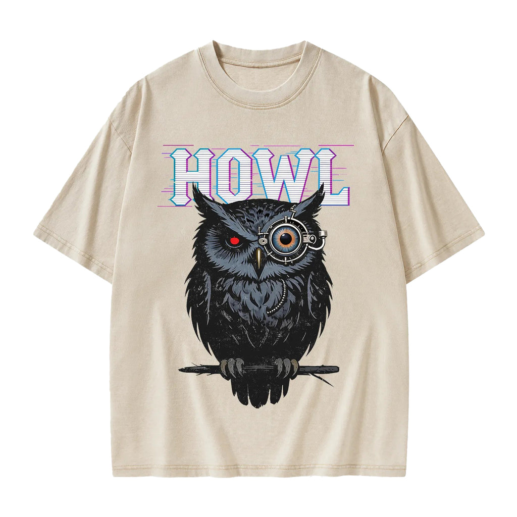 Unisex Howl Owl Printed Washed Tee