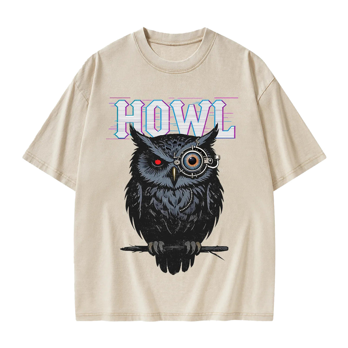 Unisex Howl Owl Printed Washed Tee