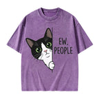 Unisex Funny Cat Ew People Printed Washed Tee