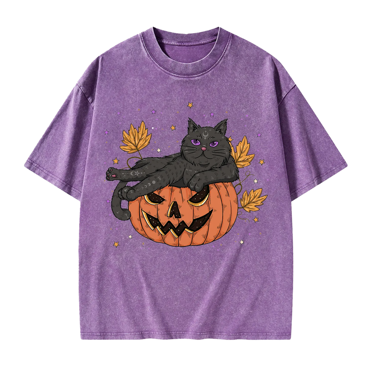 Pumpkin Throne of the Witch Cat Washed T-Shirt