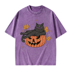 Pumpkin Throne of the Witch Cat Washed T-Shirt