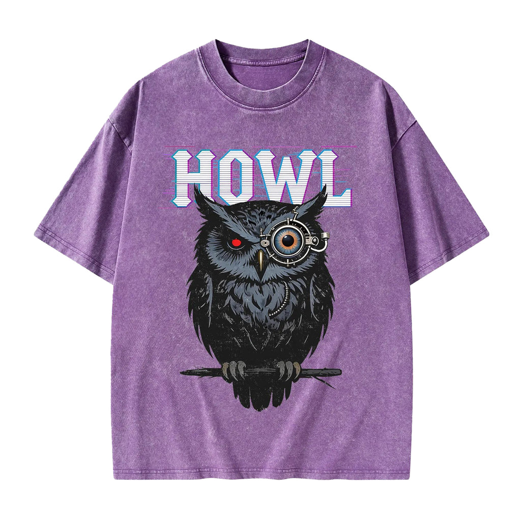Unisex Howl Owl Printed Washed Tee