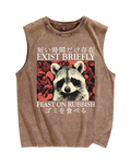 Japanese Style Red Panda Vintage Distressed Washed Tank Top