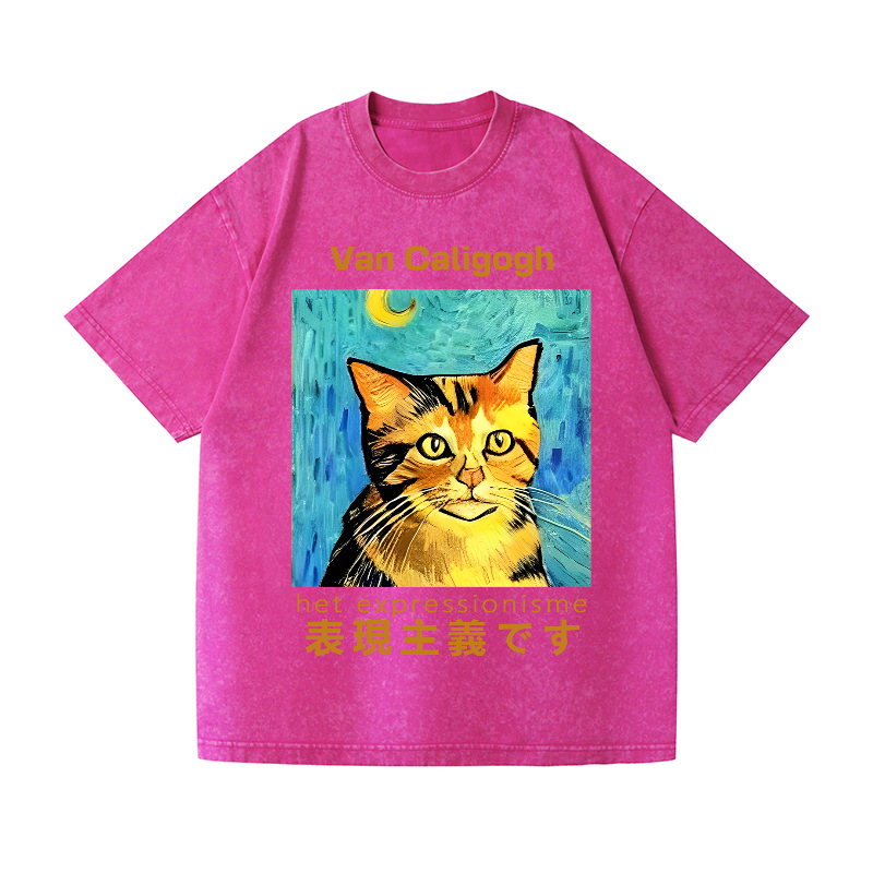 Cat Van Caligogh Vintage Wash Japanese Design T-Shirt