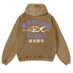 Bancho Sushi Vintage Washed Cotton Back Art Hoodie