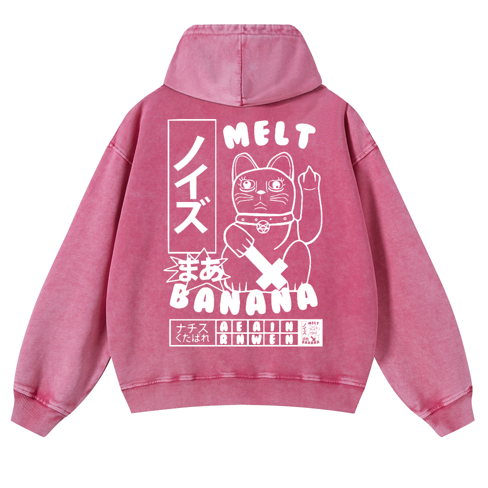 Cat Vintage Washed Cotton Back Art Hoodie