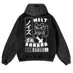 Cat Vintage Washed Cotton Back Art Hoodie
