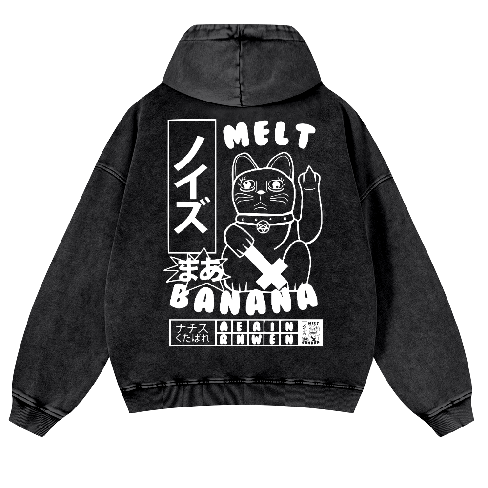 Cat Vintage Washed Cotton Back Art Hoodie
