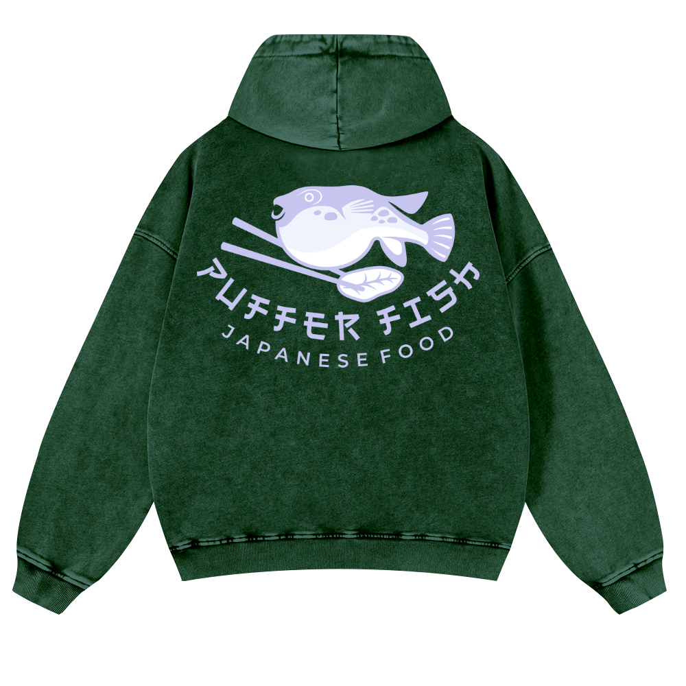 Pufferfish Vintage Washed Cotton Back Art Hoodie