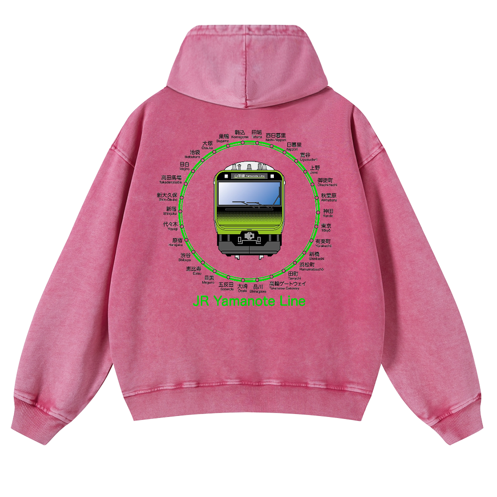 JR Yamanote Line Vintage Washed Cotton Back Art Hoodie