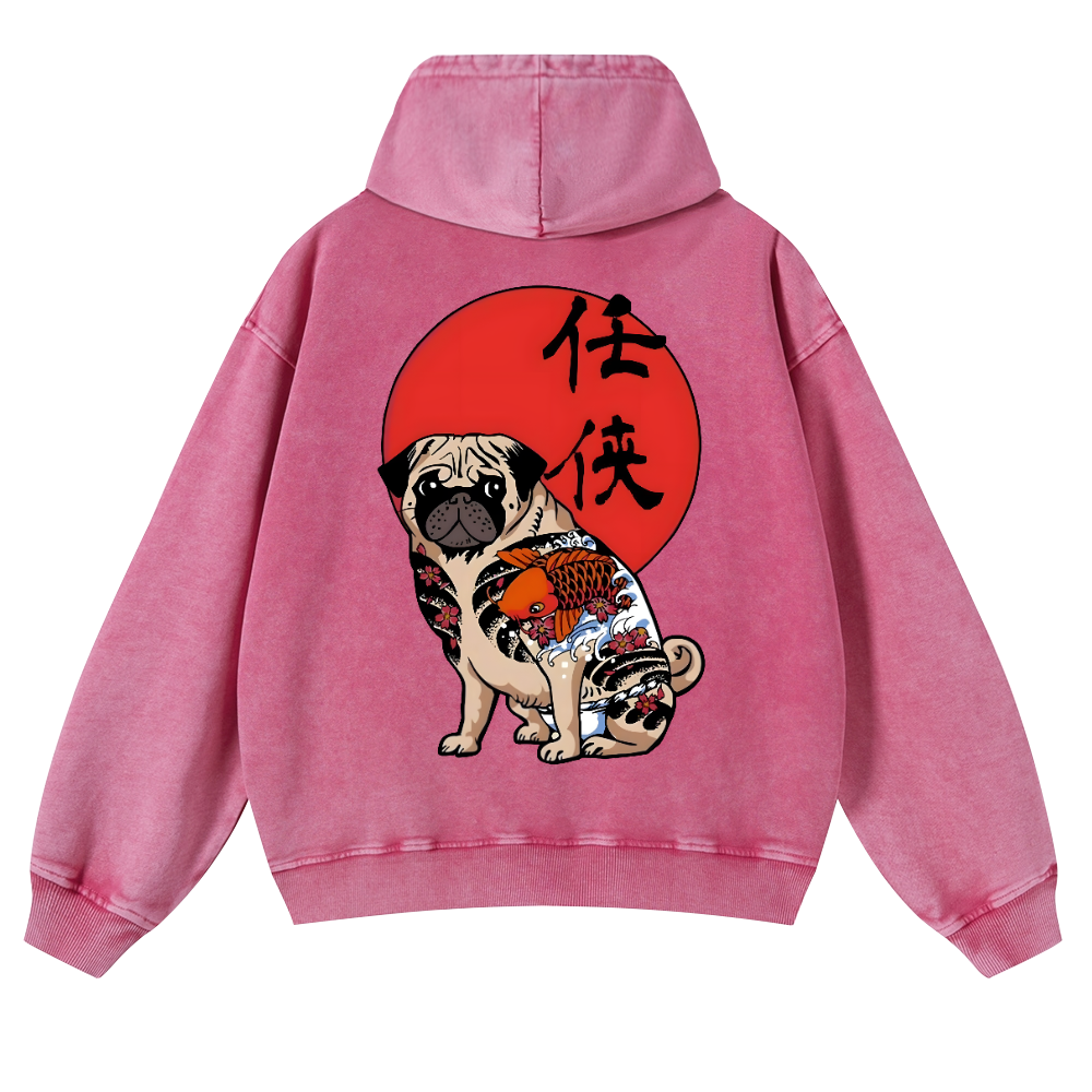 Dog Vintage Washed Cotton Back Art Hoodie