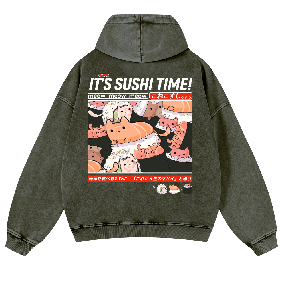 Sushi Vintage Washed Cotton Back Art Hoodie
