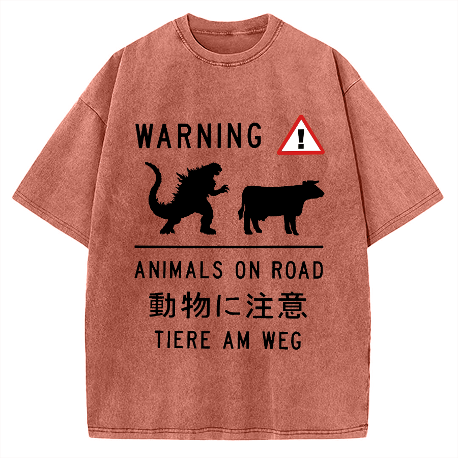 Animal On Road Vintage Washed T-shirt