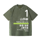 Yamanote Line for Shinjuku & Ikebukuro & Ueno Vintage Wash Japanese Design T-Shirt