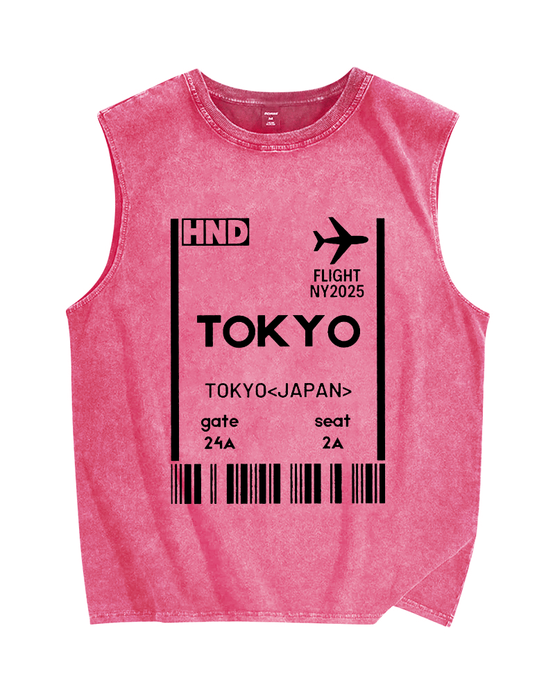Tokyo Boarding Card Vintage Distressed Washed Tank Top