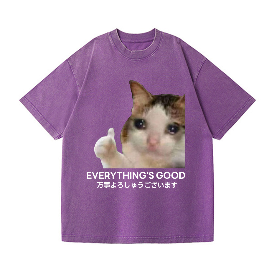 Cat Vintage Wash Japanese Design T-Shirt