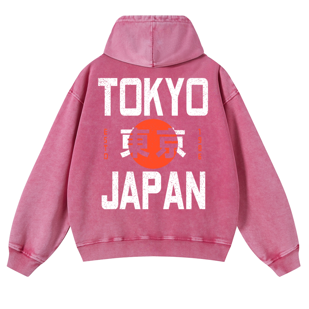 Tokyo Japan 1986 Vintage Washed Cotton Back Art Hoodie