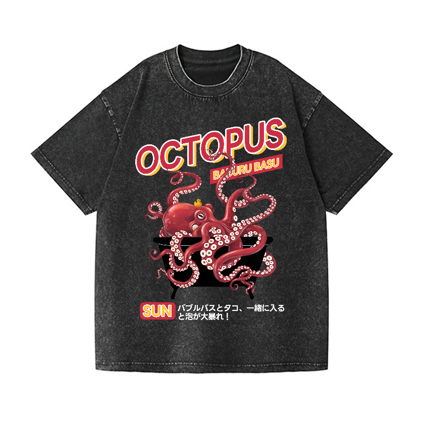 Bubble Bath Octopus Vintage Wash Japanese Design T-Shirt