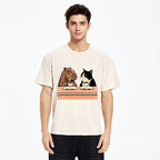 Capybara And Cat Talk Washed T-Shirt