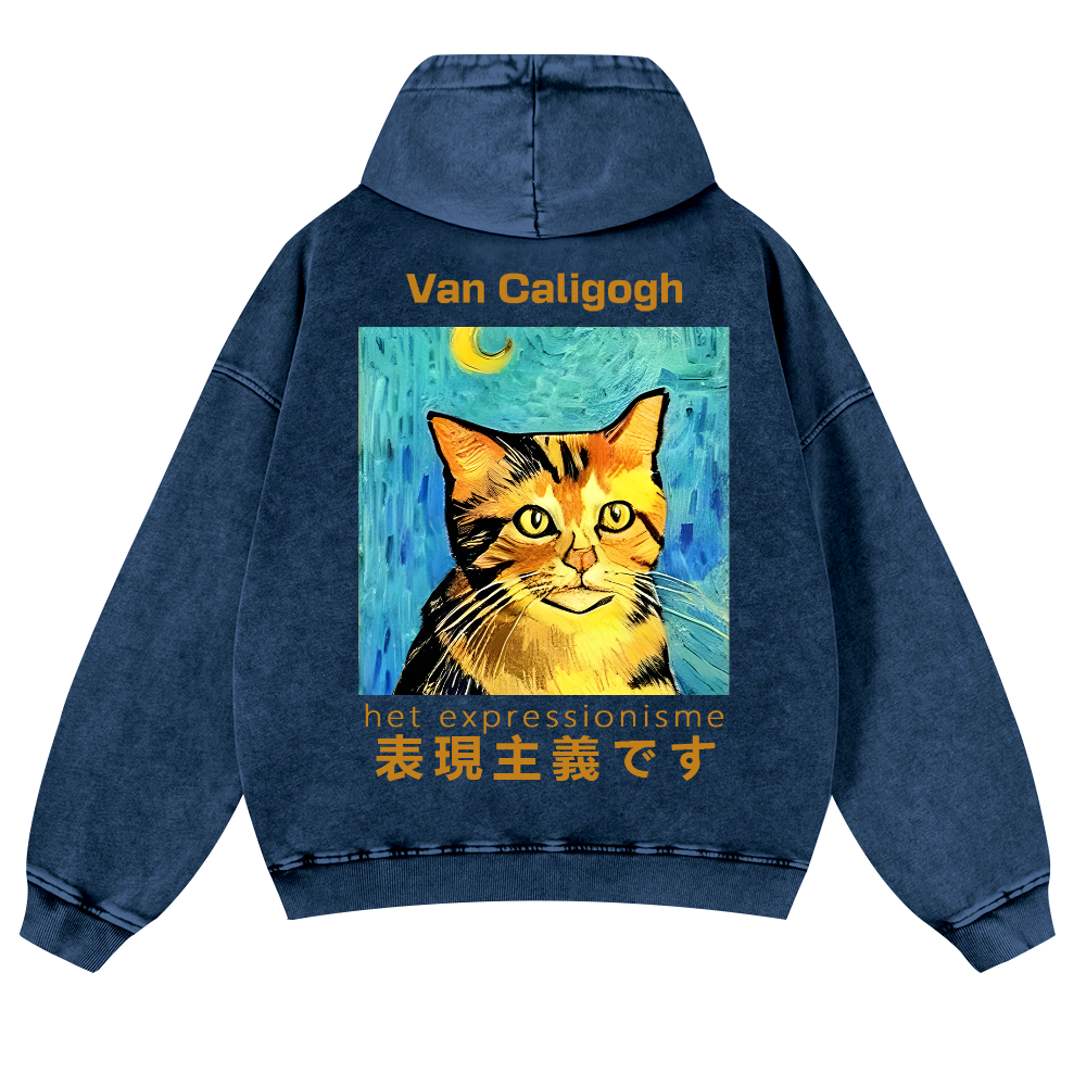 Cat Van Caligogh Vintage Washed Cotton Back Art Hoodie