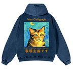 Cat Van Caligogh Vintage Washed Cotton Back Art Hoodie