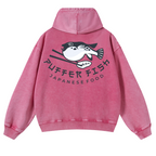 Pufferfish Vintage Washed Cotton Back Art Hoodie
