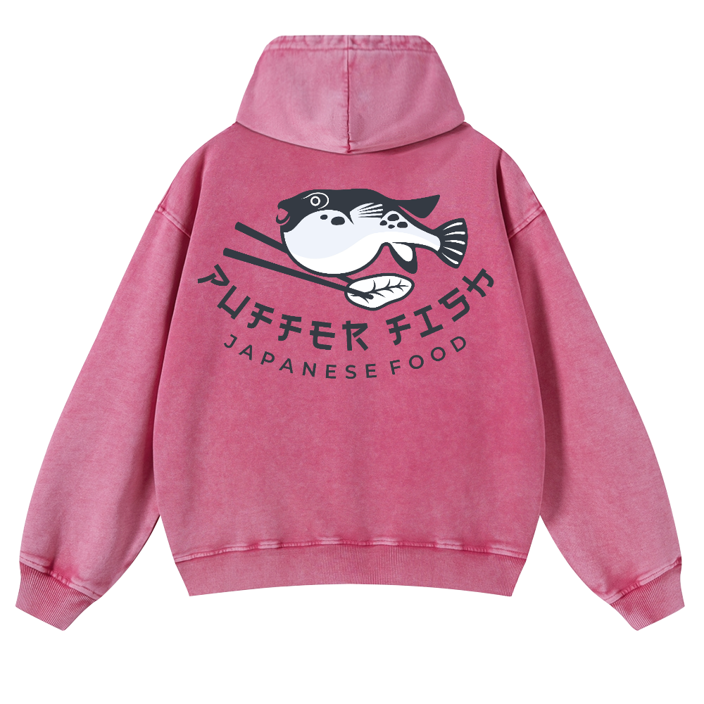 Pufferfish Vintage Washed Cotton Back Art Hoodie