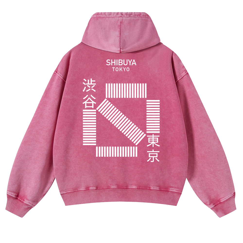 Shibuya Tokyo Vintage Washed Cotton Back Art Hoodie