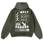 Cat Vintage Washed Cotton Back Art Hoodie