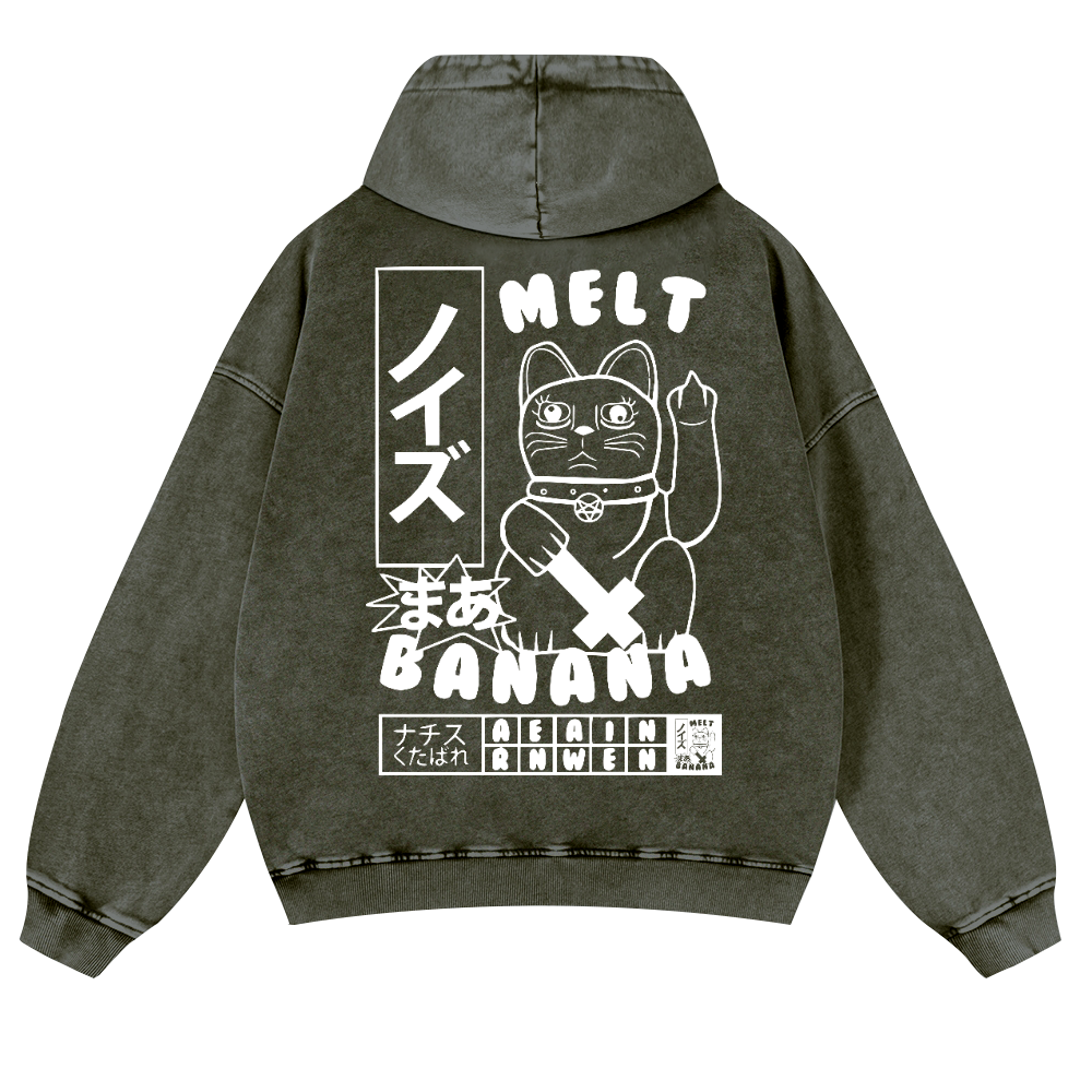 Cat Vintage Washed Cotton Back Art Hoodie
