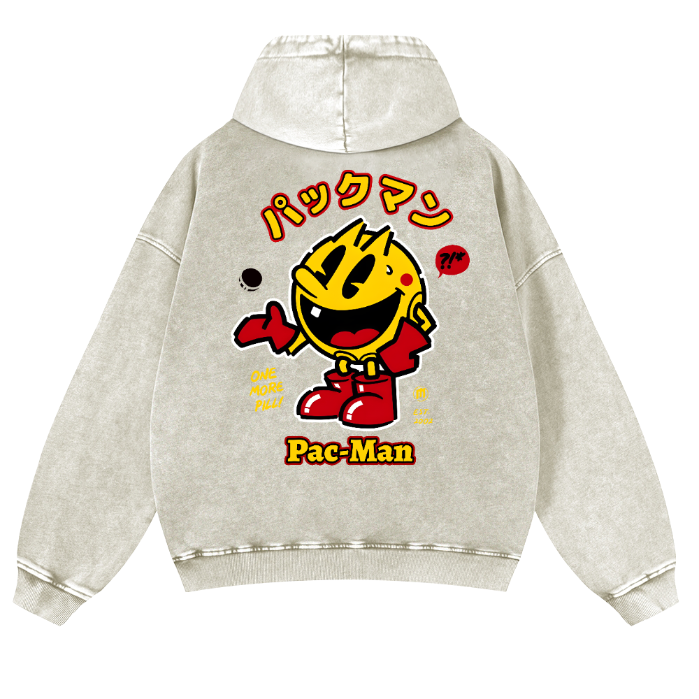 Pacman Vintage Washed Cotton Back Art Hoodie