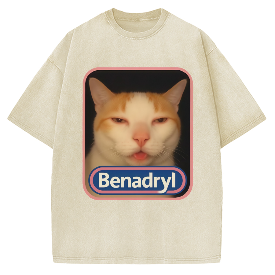 Benadryl Meme Cat Vintage Washed T-shirt