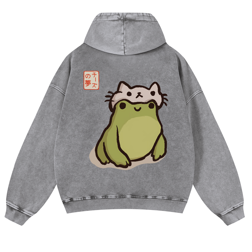 Frog Vintage Washed Cotton Back Art Hoodie