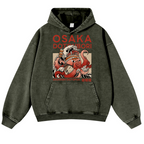Osaka Dotonbori Drunken Octopus Vintage Washed Thick Cotton Hoodie